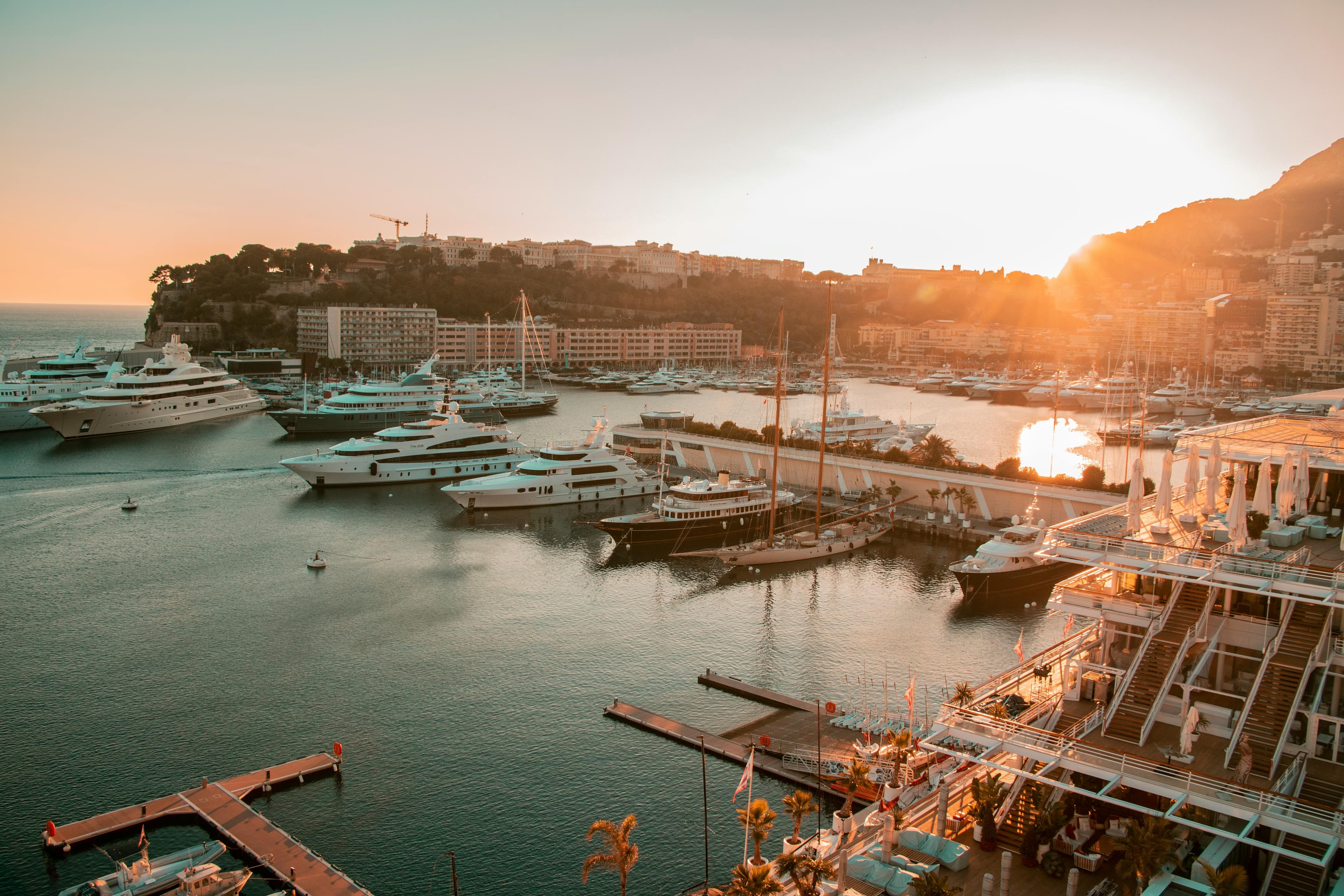 Monaco harbour at sunset